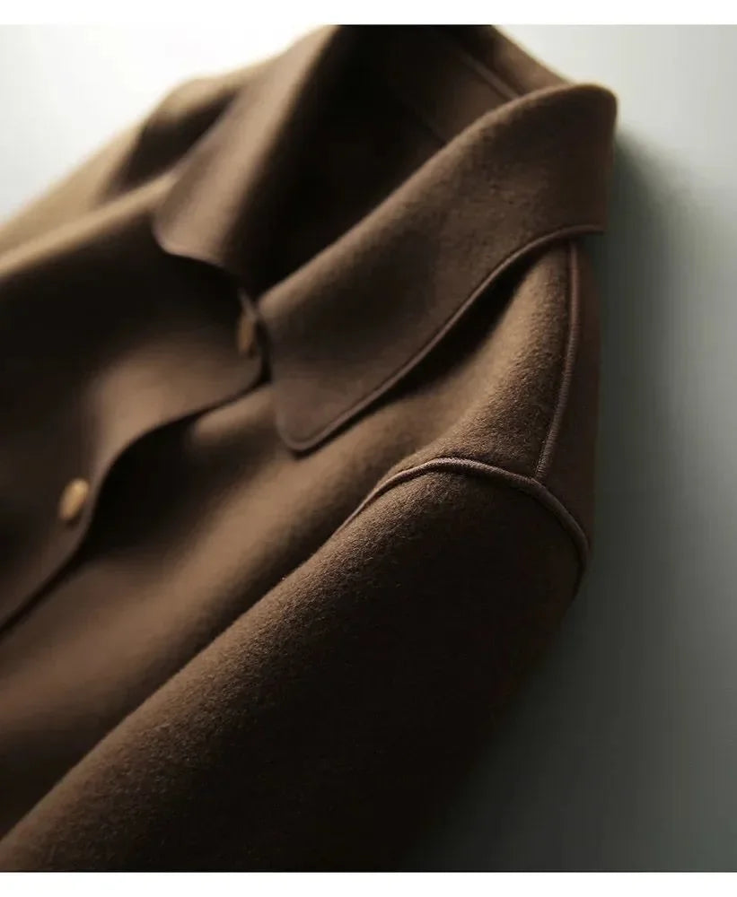 Double-Sided Woolen Short Coat Women's Suiting Jacket Autumn Winter New Style Turn-down Collar New Top Polyester Fiber