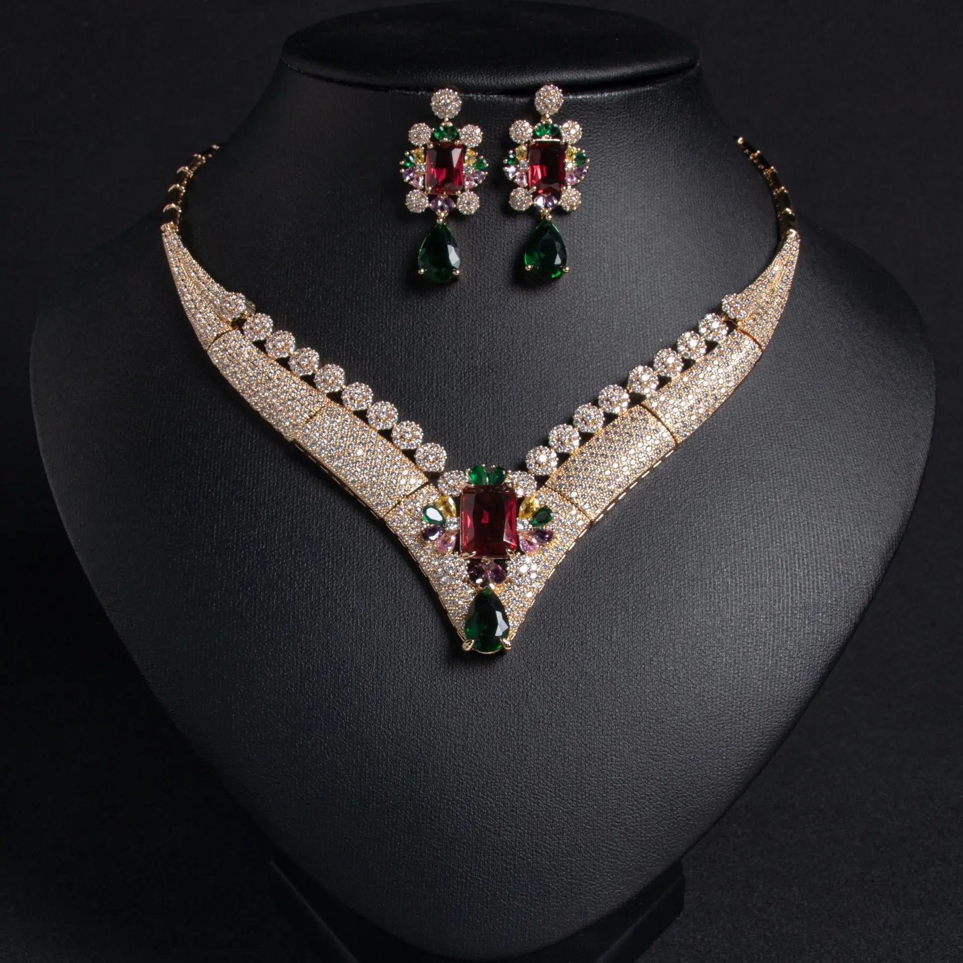 Beautiful Inlay Twinkle 4 Pcs Luxury Jewellery Necklace Earrings Bracelet Elegant Women Dress Wedding Banquet Holiday Gift M-676