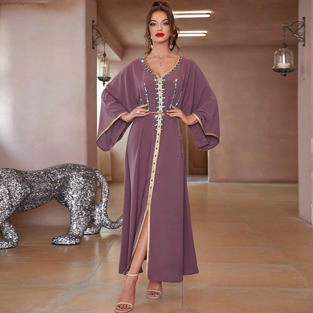 Luxury Diamond Party Dress for Women Robe Muslim Evening Abaya Arab Oman Dubai Moroccan Pakistan Jalabiya Caftan Ramadan Vestido