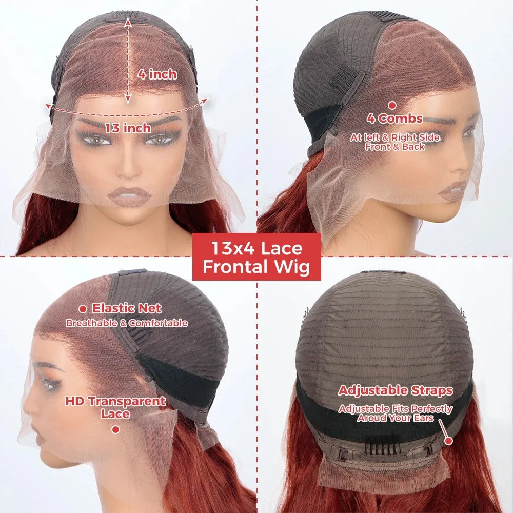 Reddish Brown HD 13x4 Lace Frontal Wigs Glueless Colored Human Hair Wigs Vietnamese Double Drown Bone Straight Lace Front Wig