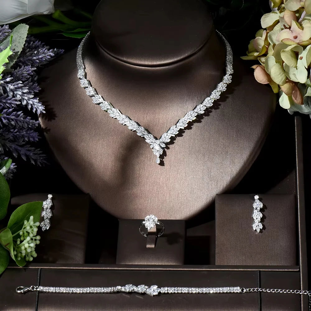 Hot Selling 4pcs Necklace and Earrings Set AAA Cubic Zircon Jewelry Set for Dubai Nigeria Women Bridal Wedding Accessories N-119