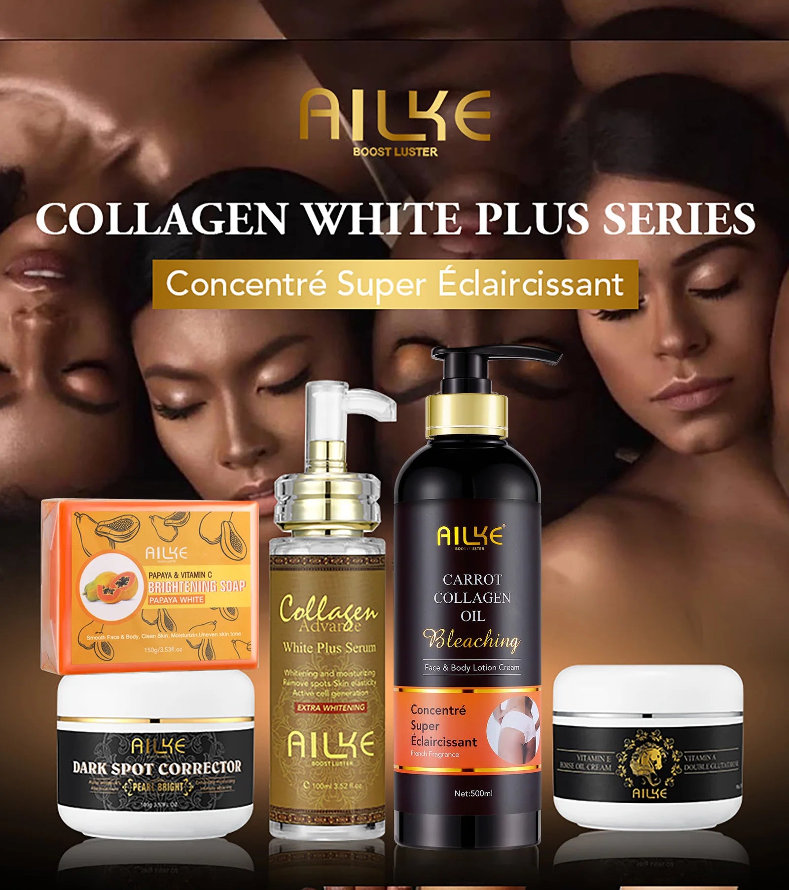 AILKE Collagen Whitening Kit, Moisturizer, Hydration, Dark Spot Removal Cream, Brightening Body Lotion, armpit Whitening Cream