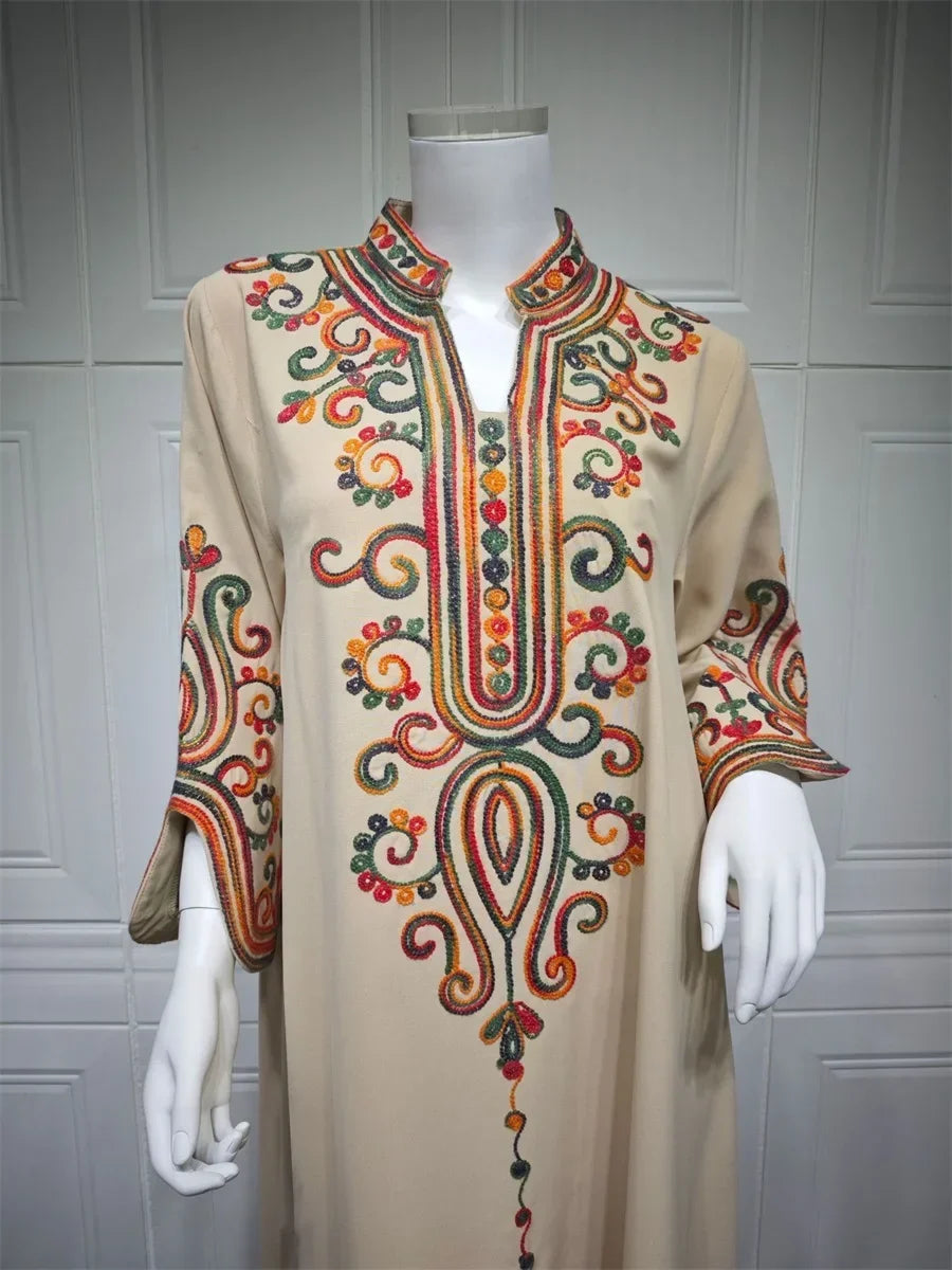 Ramadan Muslim Women's Embroidered Loose abaya Dresses For Women Gala Morocco Dubai Elegant Casual Kaftan