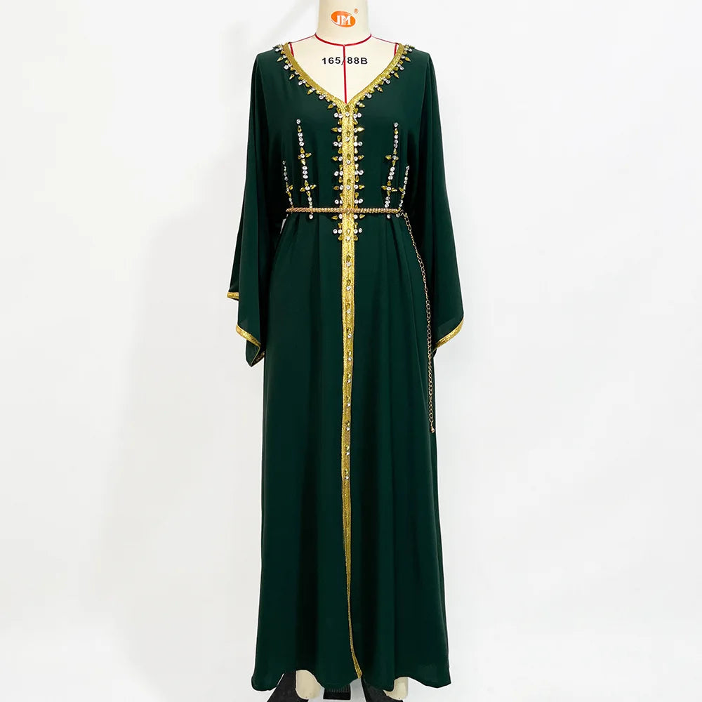 Luxury Diamond Party Dress for Women Robe Muslim Evening Abaya Arab Oman Dubai Moroccan Pakistan Jalabiya Caftan Ramadan Vestido