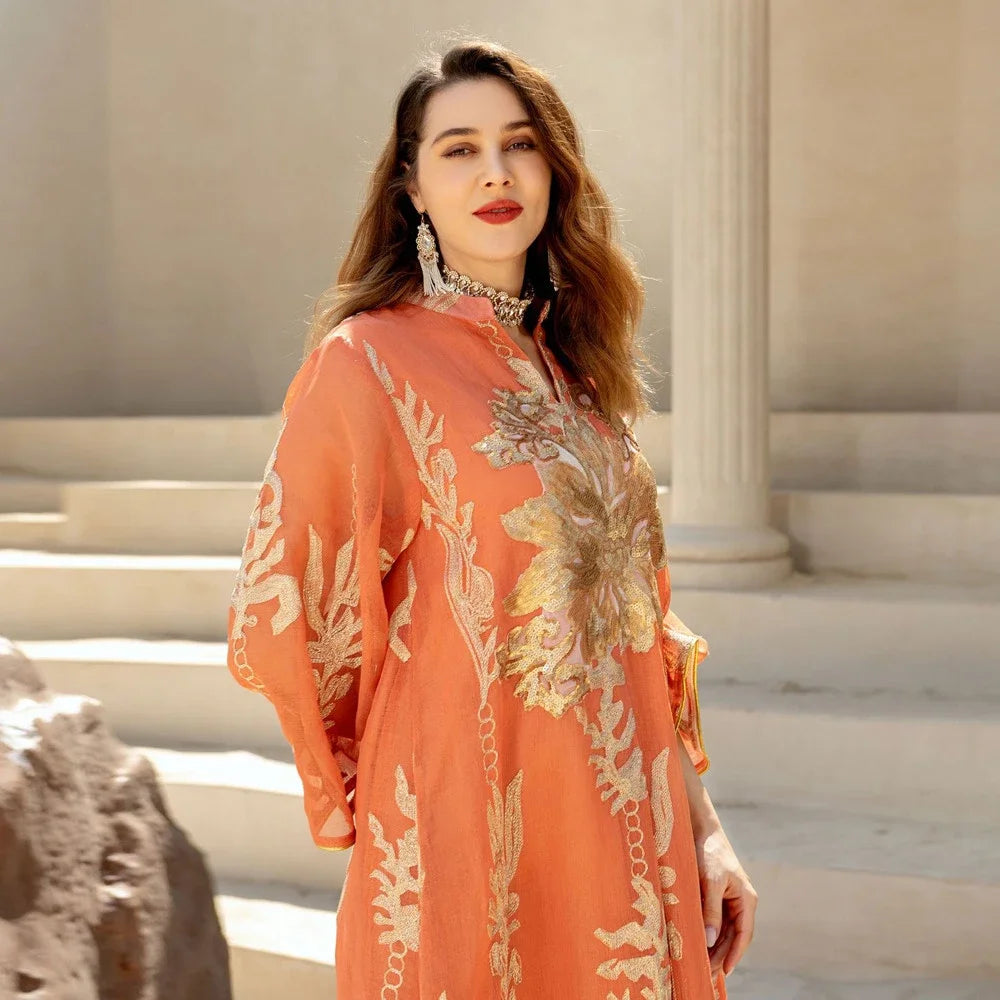 Muslim Abaya Dress Dubai Ramadan Sequins Floral Embroidered Moroccan Caftan Women Evening Gown Eid Djellaba Jalabiya Vestidos