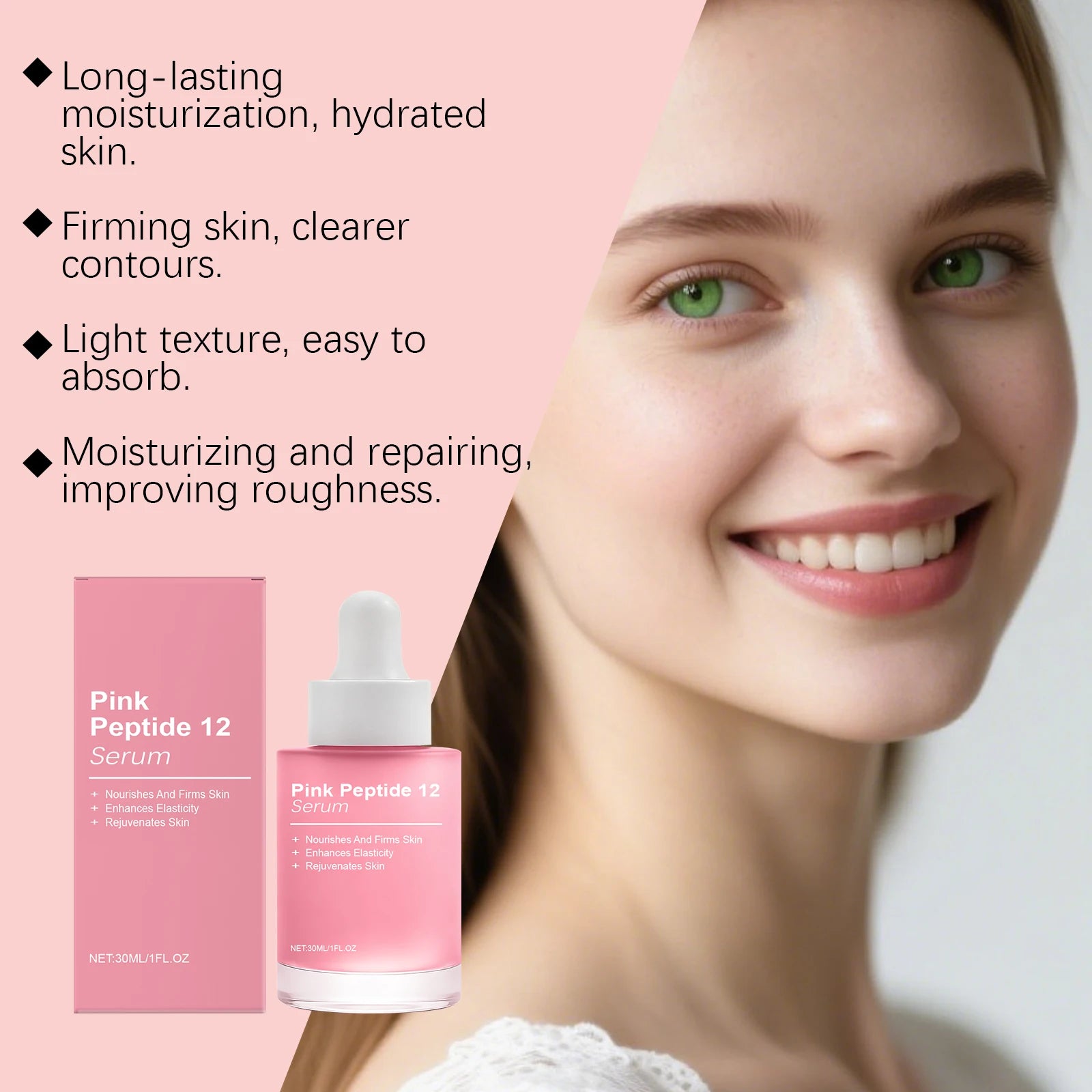 Pink Peptide 12 Facial Serum Niacinamide Hydration Firm-Looking Skin Uneven Tone Care Glass Skin Korean Skincare Face Essence