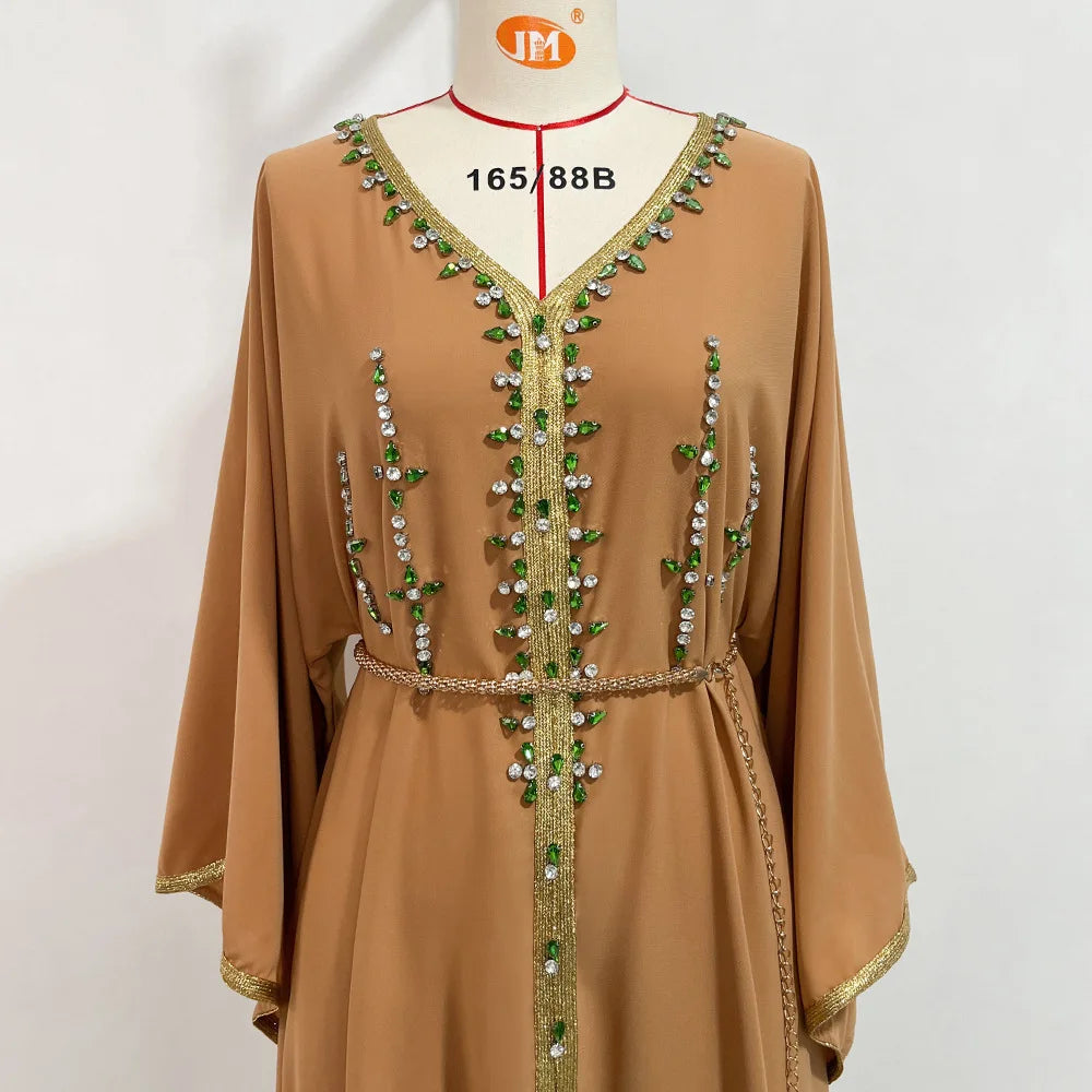 Luxury Diamond Party Dress for Women Robe Muslim Evening Abaya Arab Oman Dubai Moroccan Pakistan Jalabiya Caftan Ramadan Vestido