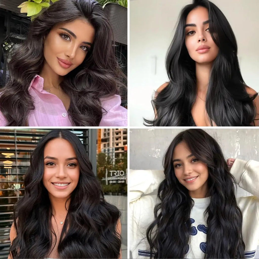 Straight Clip in Hair Extensions Human Hair 8pcs #1B Double Weft Clip in Human Hair Extensions Natural Black Color For Women