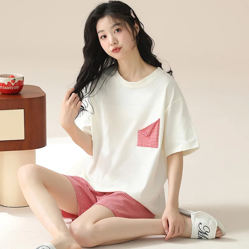 Dropshipping Female Pijamas Cartoon Summer Short Women Pajamas Sleeve Shorts Nightwear Sweet Sleepwear Pyjamas Woman Home Suit