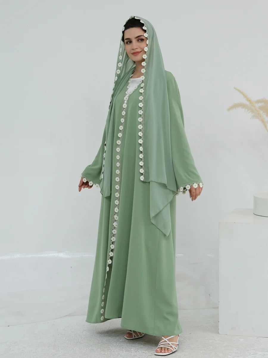 Muslim Women Türkiye Dubai Abaya Luxury embroidery Flower Kimono Cardigan Long Dress Modest Kaftan Robe Femme Islam Clothing