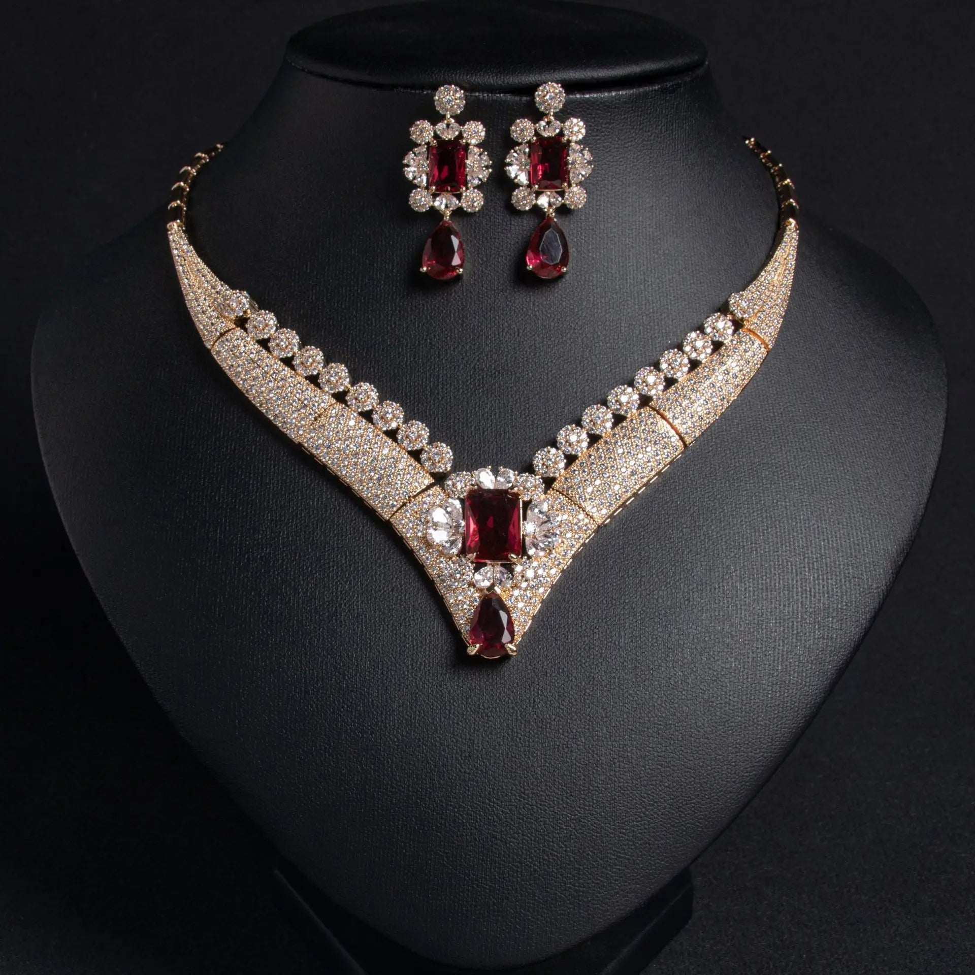 Beautiful Inlay Twinkle 4 Pcs Luxury Jewellery Necklace Earrings Bracelet Elegant Women Dress Wedding Banquet Holiday Gift M-676