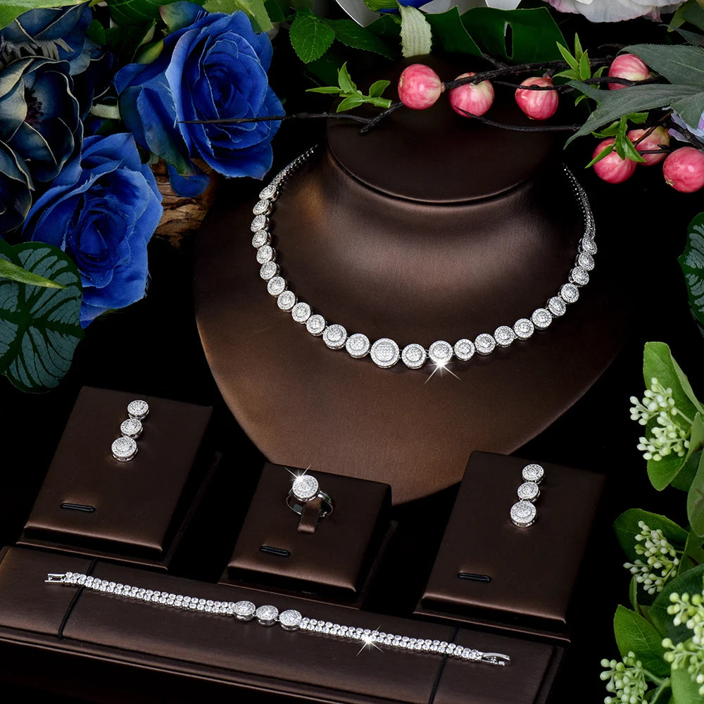 New cute fashion sliver color round necklace earrings bracelet women dress decorative jewelry set wedding prom gift M-866