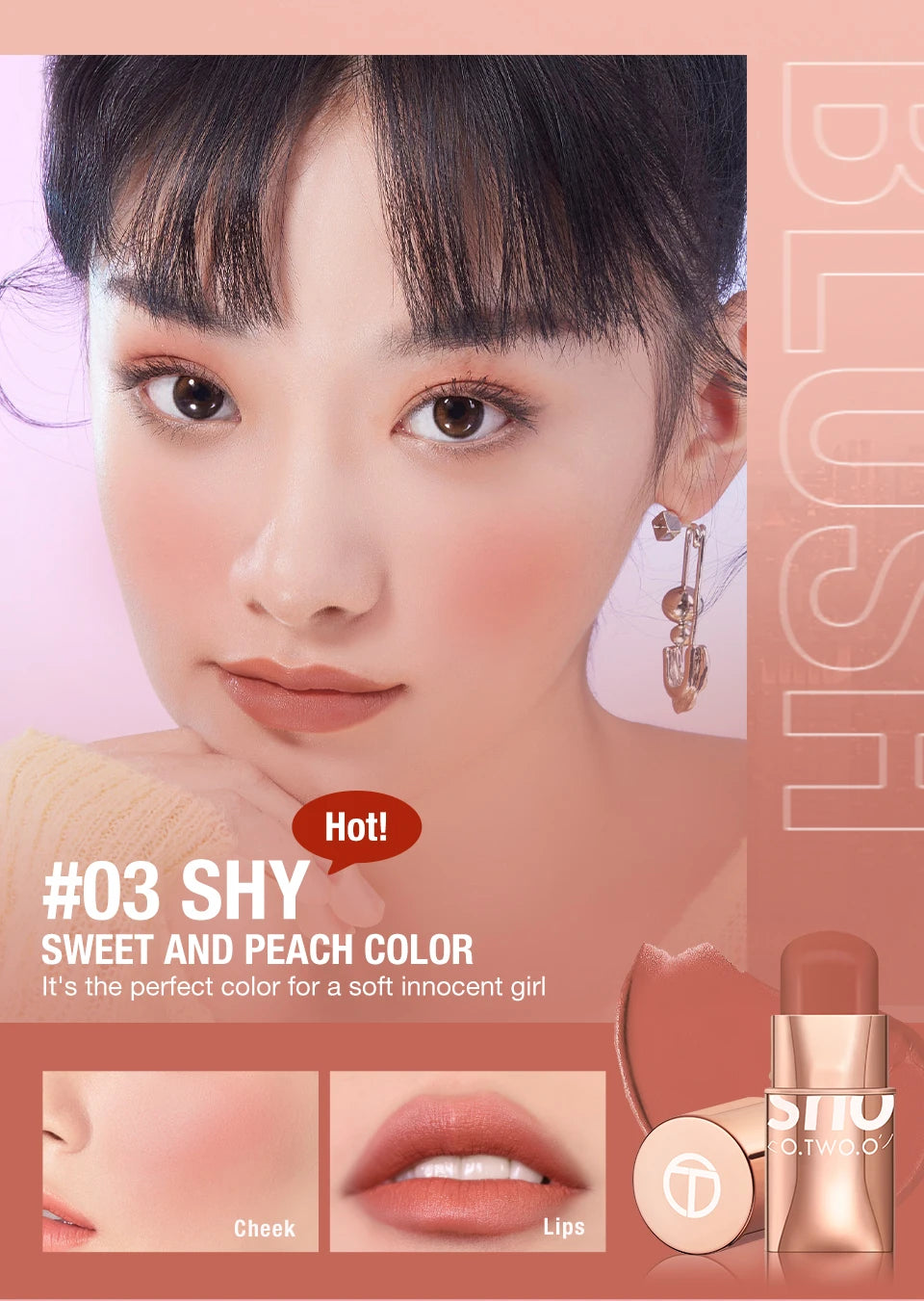 O.TWO.O Blush Makeup Stick High Pigmented Blusher Cream Sticks Waterproof Long-lasting Lip Cheek Eyess Cosmetics for Women