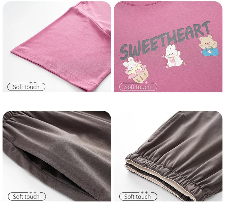 Female Summer Pijamas Short Women Cotton Pajamas Sleeve Shorts Nightwear Sweet Sleepwear Cartoon Pyjamas Woman Home Suit