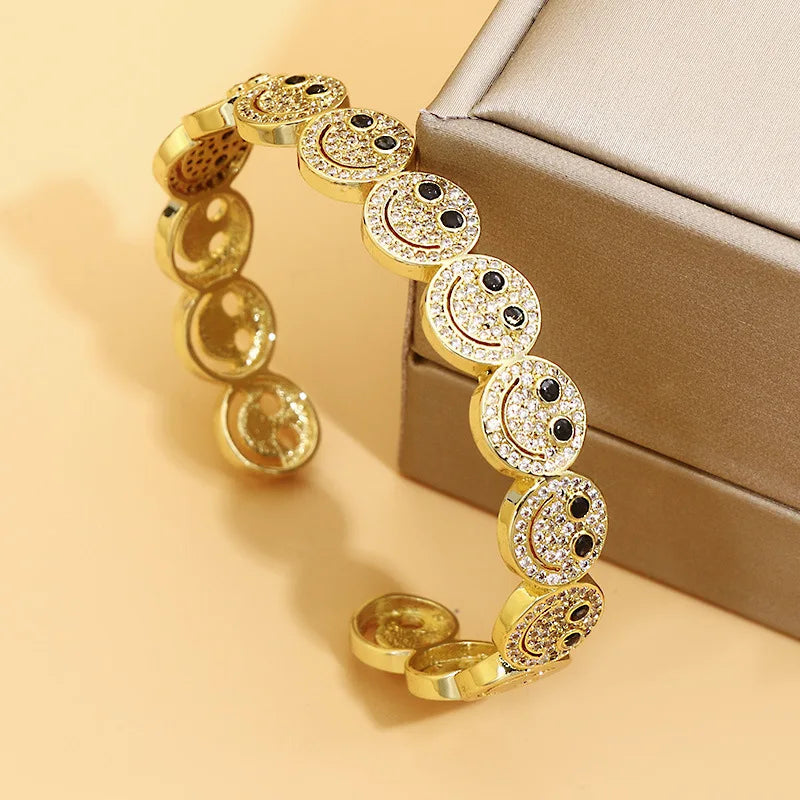 ZAKOL Luxury Shiny Micro-set Cubic Zirconia Round Face C-shaped Open Bracelet for Women Men Gifts Jewelry Accessories