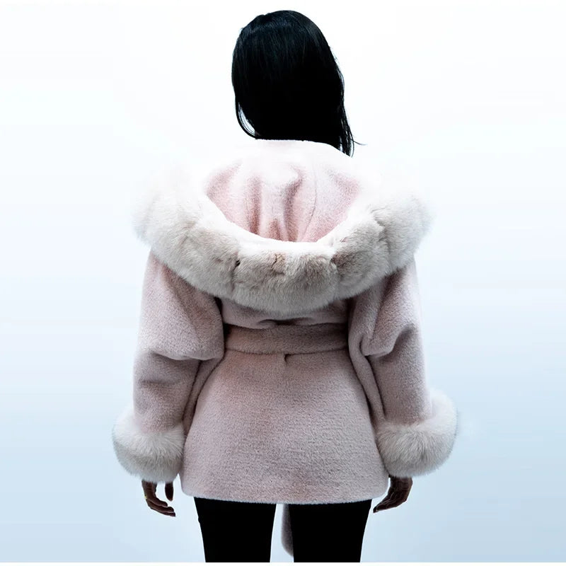 Elegant Hoody Faux Fur Women's Coat Loose Long Sleeve Pocket Warm Thicken Lady Coats 2025 Autumn Winter Chic Lady Streetwear