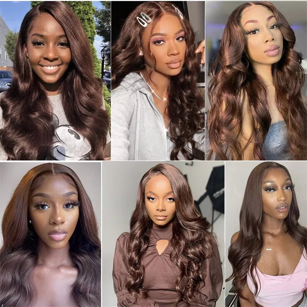 Body Wave Chocolate Brown 13x6 Lace Front Wigs Human Hair Pre Plucked Brazilian Brown Virgin Hair 13x4 HD Frontal Wig 230density