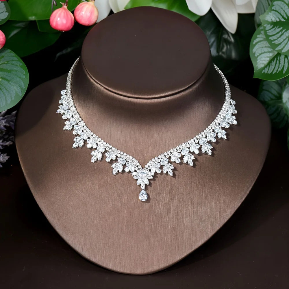 Classic Water Drop Cubic Zirconia Dubia Women Bridal Jewelry Sets 4PCS Necklace Earring Set Bijoux Femme Ensemble S-342