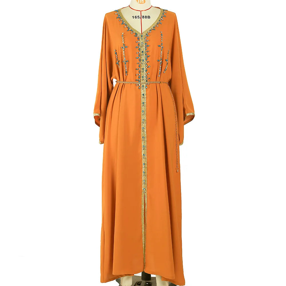 Luxury Diamond Party Dress for Women Robe Muslim Evening Abaya Arab Oman Dubai Moroccan Pakistan Jalabiya Caftan Ramadan Vestido