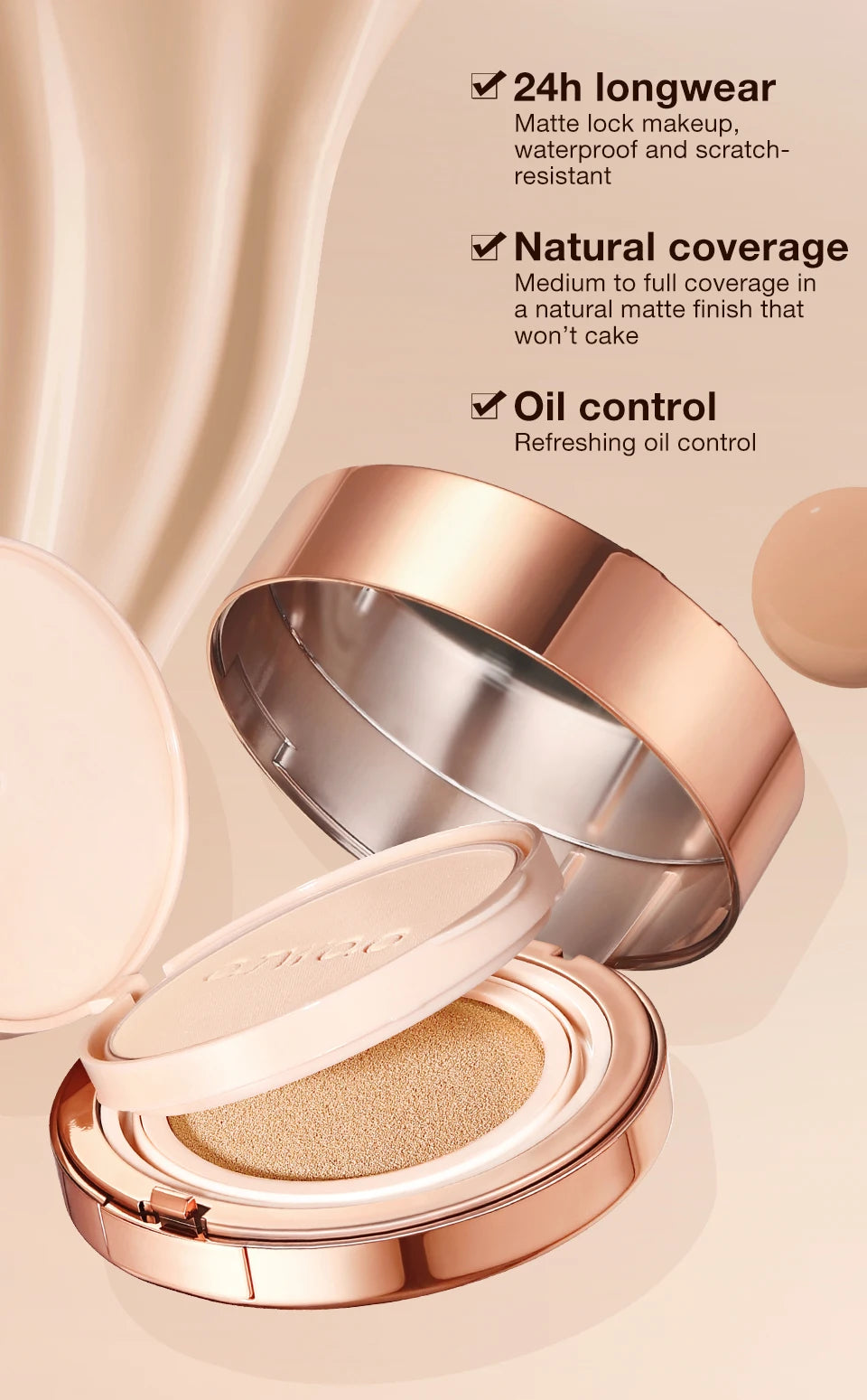 O.TWO.O Air Cushion Cream Face Powder 24h 2 In 1 Long-Lasting Oil-control Matte Soft Focus Concealer Makeup Pressed Powder Cream